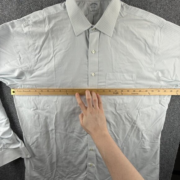 Brooks Brothers 18 38 Slim Cotton Blue Check Non-Iron Mens Long Sleeve Button Up - Picture 5 of 16